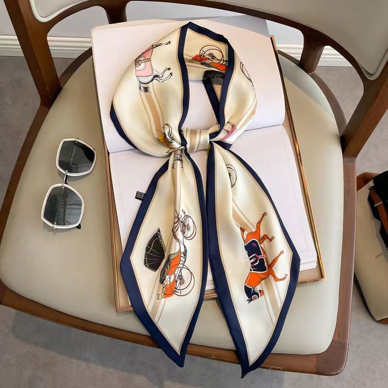 Silk Neck Scarf - Luxury Design Silk Skinny Headwear Scarf
