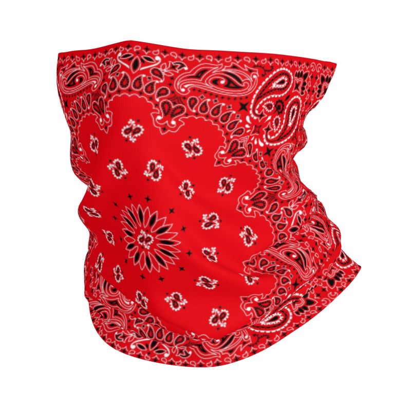 Neck Warmer Tube - Red Paisley Art Bandana Pattern Winter